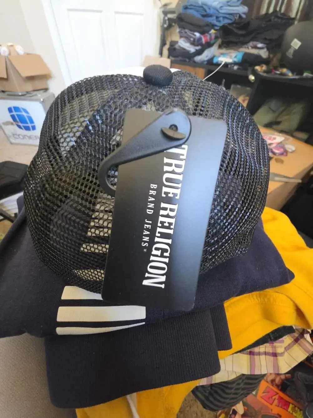 True Religion Youth Buddha World Tour Trucker Hat Black and White